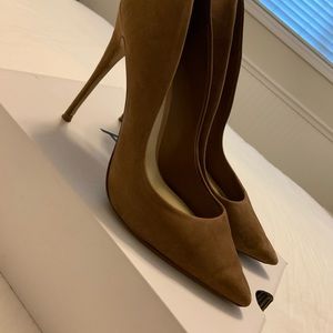 Tan suede point toe heels from Aldo